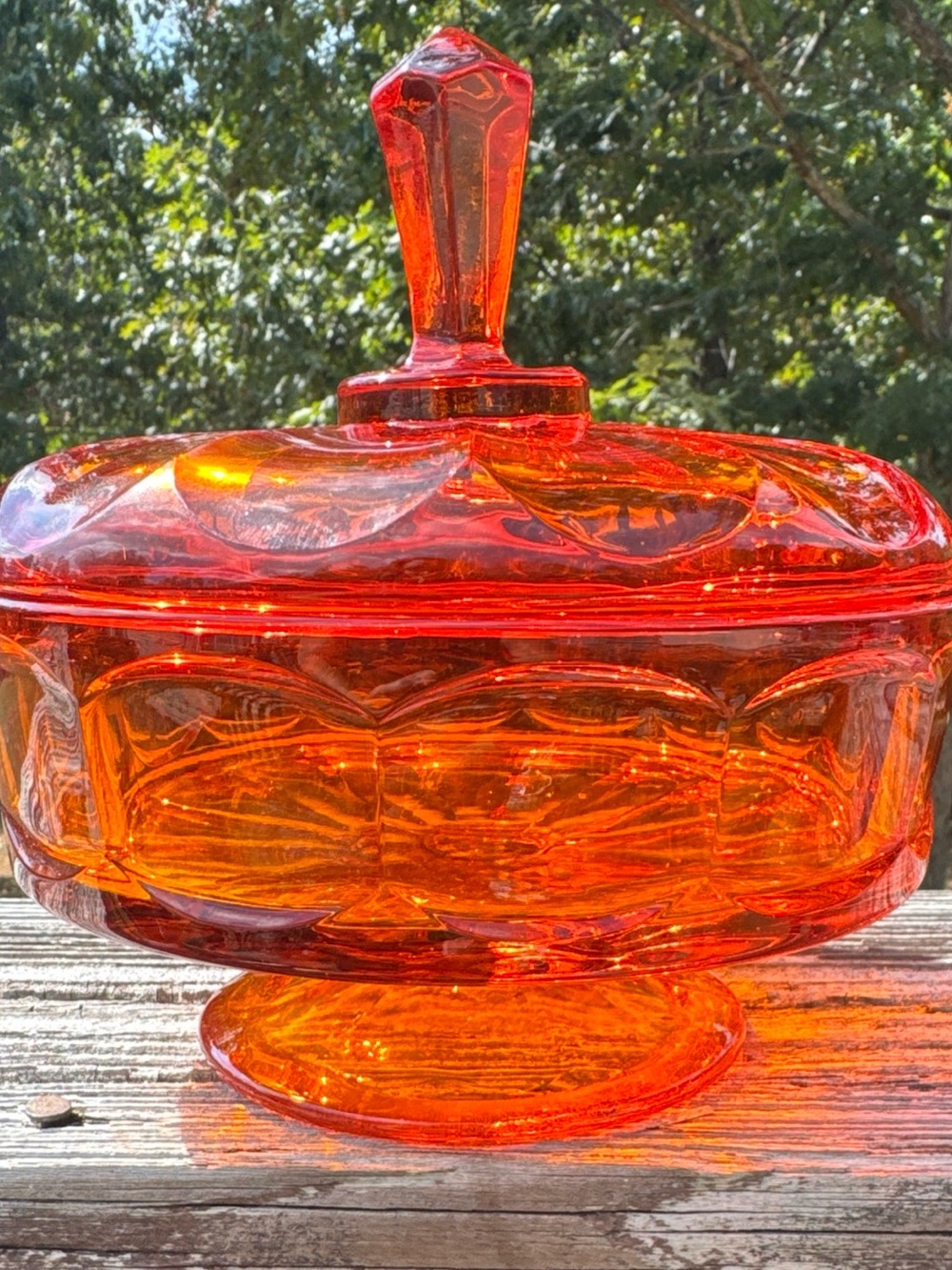 Viking Glass Orange Glass Covered Candy Dish - Decorative Pedestal Bowl